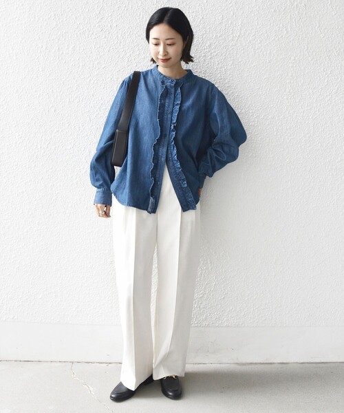 SHIPS（シップス）の「【WEB限定】〈洗濯機可能〉ライトオンス フリル デニム シャツ（シャツ/ブラウス・レディース・ライトブルー/ブルー・ONE SIZE）」の9枚目の写真