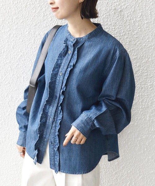 WEB限定】〈洗濯機可能〉ライトオンス フリル デニム シャツ（シャツ