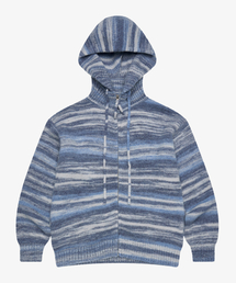 Wool stripe knit hood zip-up_Blue