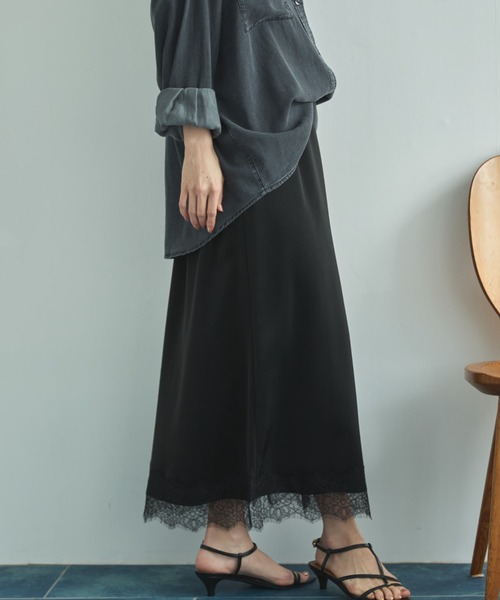 Doux archives（ドゥアルシーヴ）の「レースサテンスカート（スカート・レディース・グレー/オフホワイト/ブラック・FREE）」の10枚目の写真