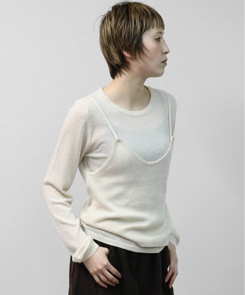THE CELL.(ザセルドット)の「【WEB限定商品】キャミソールレイヤードソフトタッチニット LAYERED CAMISOLE SOFT-TOUCH KNIT(ニット/セーター・レディース・アイボリー/グレー・FREE)」の9枚目の写真