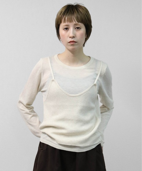 THE CELL.(ザセルドット)の「【WEB限定商品】キャミソールレイヤードソフトタッチニット LAYERED CAMISOLE SOFT-TOUCH KNIT(ニット/セーター・レディース・アイボリー/グレー・FREE)」の6枚目の写真