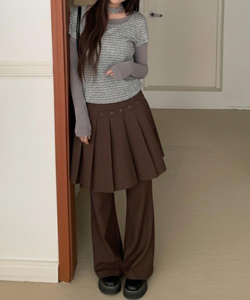 LYEON(リヨン)の「アイレットデザインレイヤードプリーツスカートフレアパンツ(その他パンツ・レディース・チャコールグレー/ブラウン/ブラック・FREE)」の12枚目の写真