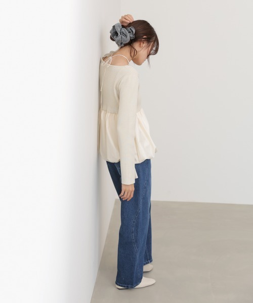 Bab(バブ)の「リボンネックペプラムバルーンニットトップス(Tシャツ/カットソー・レディース・ベージュ/アイボリー/ブラック・FREE)」の9枚目の写真