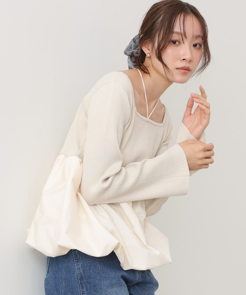 Bab(バブ)の「リボンネックペプラムバルーンニットトップス(Tシャツ/カットソー・レディース・ベージュ/アイボリー/ブラック・FREE)」の11枚目の写真