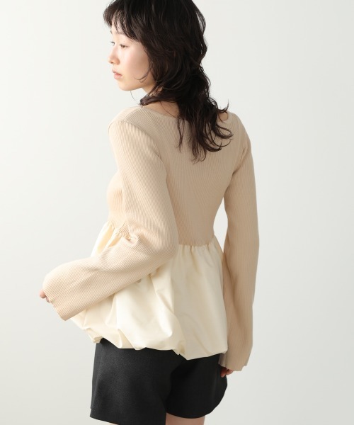 Bab(バブ)の「リボンネックペプラムバルーンニットトップス(Tシャツ/カットソー・レディース・ベージュ/アイボリー/ブラック・FREE)」の19枚目の写真
