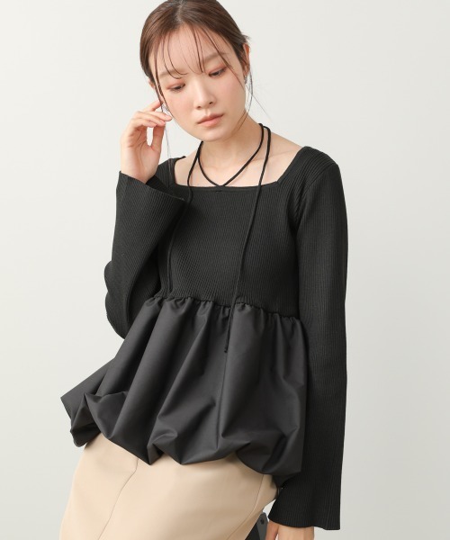 Bab(バブ)の「リボンネックペプラムバルーンニットトップス(Tシャツ/カットソー・レディース・ベージュ/アイボリー/ブラック・FREE)」の20枚目の写真