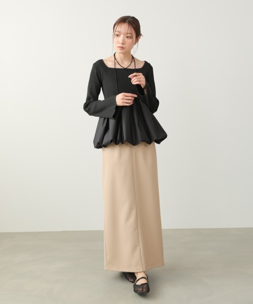 Bab(バブ)の「リボンネックペプラムバルーンニットトップス(Tシャツ/カットソー・レディース・ベージュ/アイボリー/ブラック・FREE)」の21枚目の写真