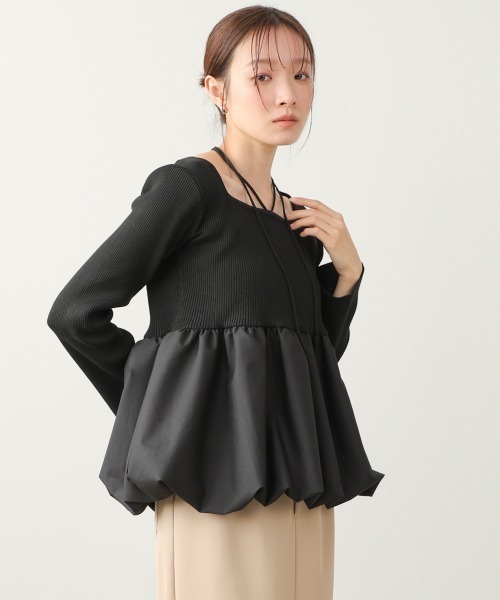 Bab(バブ)の「リボンネックペプラムバルーンニットトップス(Tシャツ/カットソー・レディース・ベージュ/アイボリー/ブラック・FREE)」の22枚目の写真