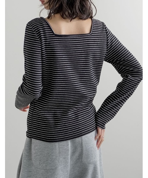 Re:EDIT(リエディ)の「前後2WAY起毛フラッフィーボーダーカットソー長袖トップス(Tシャツ/カットソー・レディース・ネイビー/グレー/アイボリー/ブラック・MEDIUM)」の6枚目の写真
