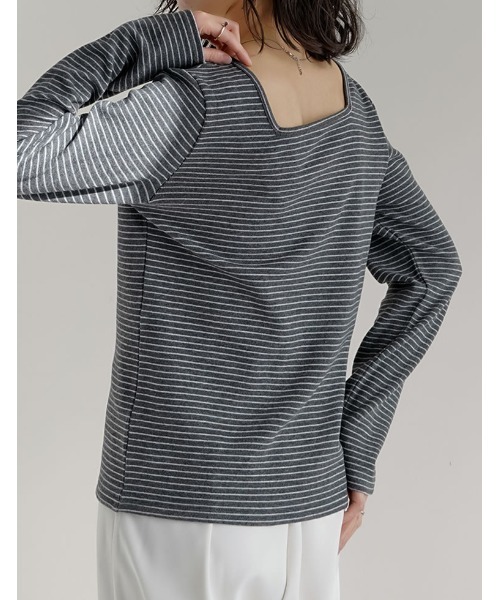 Re:EDIT(リエディ)の「前後2WAY起毛フラッフィーボーダーカットソー長袖トップス(Tシャツ/カットソー・レディース・ネイビー/グレー/アイボリー/ブラック・MEDIUM)」の12枚目の写真