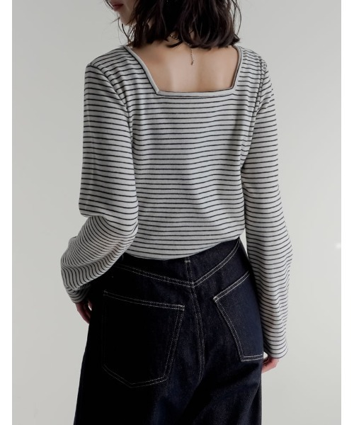 Re:EDIT(リエディ)の「前後2WAY起毛フラッフィーボーダーカットソー長袖トップス(Tシャツ/カットソー・レディース・ネイビー/グレー/アイボリー/ブラック・MEDIUM)」の16枚目の写真