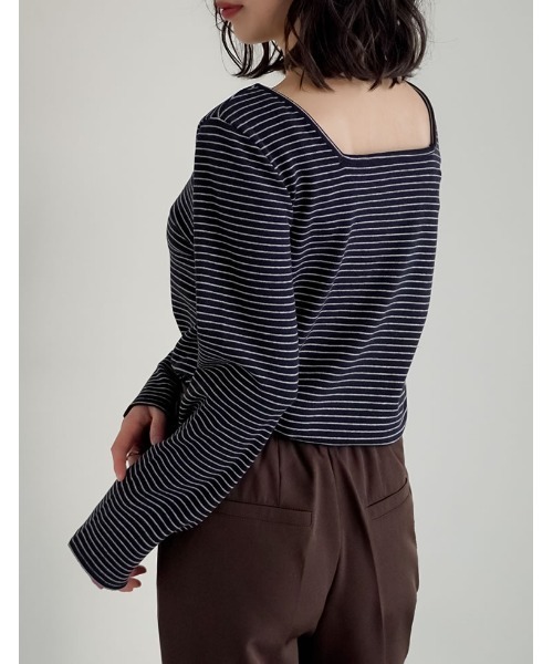 Re:EDIT(リエディ)の「前後2WAY起毛フラッフィーボーダーカットソー長袖トップス(Tシャツ/カットソー・レディース・ネイビー/グレー/アイボリー/ブラック・MEDIUM)」の18枚目の写真