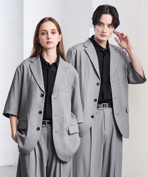 CLEL(クレイル)の「【CLEL】Summer Wool Blend Short Sleeve Tailored Shirt / サマーウールブレンド 半袖テーラードシャツ【セットアップ対応】(テーラードジャケット・メンズ・グレー/ブラック/モカ・L/M/S/XS)」の2枚目の写真