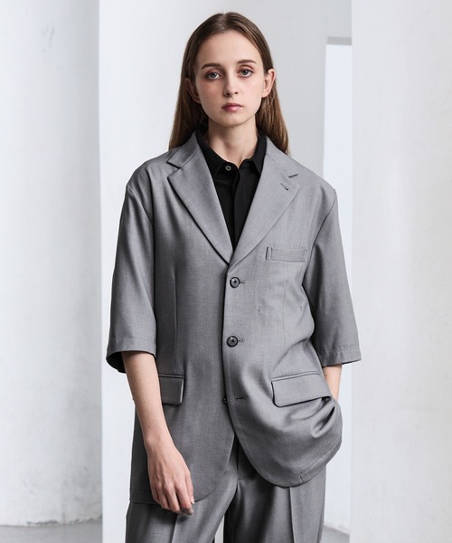 CLEL(クレイル)の「【CLEL】Summer Wool Blend Short Sleeve Tailored Shirt / サマーウールブレンド 半袖テーラードシャツ【セットアップ対応】(テーラードジャケット・メンズ・グレー/ブラック/モカ・L/M/S/XS)」の6枚目の写真