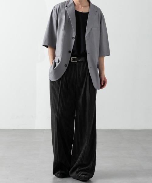 CLEL(クレイル)の「【CLEL】Summer Wool Blend Short Sleeve Tailored Shirt / サマーウールブレンド 半袖テーラードシャツ【セットアップ対応】(テーラードジャケット・メンズ・グレー/ブラック/モカ・L/M/S/XS)」の22枚目の写真