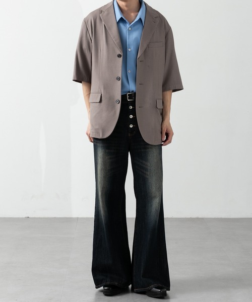 CLEL(クレイル)の「【CLEL】Summer Wool Blend Short Sleeve Tailored Shirt / サマーウールブレンド 半袖テーラードシャツ【セットアップ対応】(テーラードジャケット・メンズ・グレー/ブラック/モカ・L/M/S/XS)」の18枚目の写真