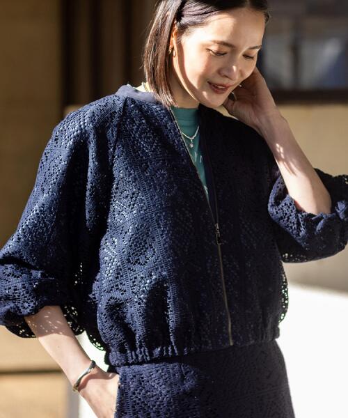 Reflect（リフレクト）の「【セットアップ可】ジップアップレースショートブルゾン（ブルゾン・レディース・アイボリー/ネイビー・07/09/11/13）」の2枚目の写真