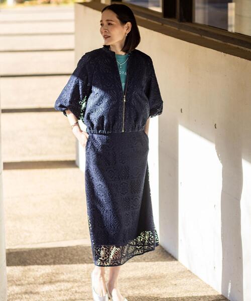 Reflect（リフレクト）の「【セットアップ可】ジップアップレースショートブルゾン（ブルゾン・レディース・アイボリー/ネイビー・07/09/11/13）」の8枚目の写真