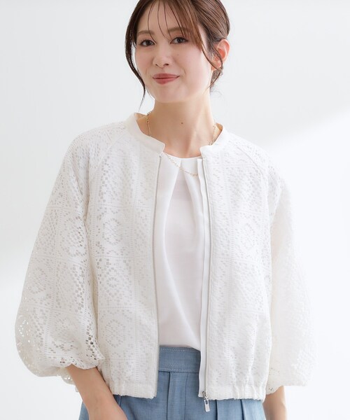 Reflect（リフレクト）の「【セットアップ可】ジップアップレースショートブルゾン（ブルゾン・レディース・アイボリー/ネイビー・07/09/11/13）」の11枚目の写真