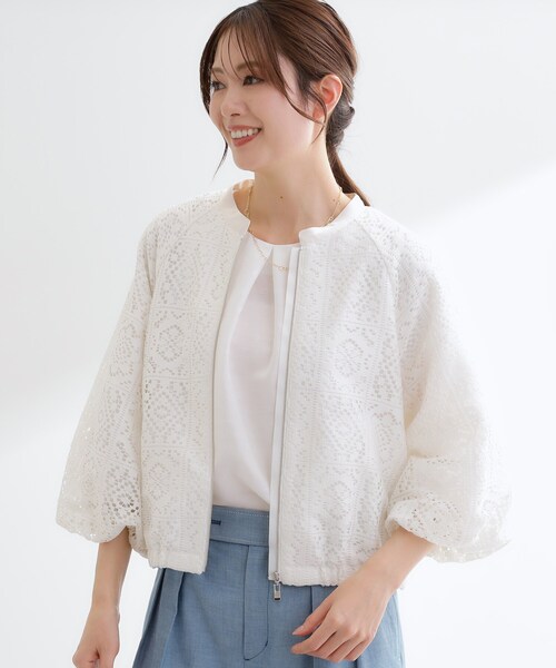 Reflect（リフレクト）の「【セットアップ可】ジップアップレースショートブルゾン（ブルゾン・レディース・アイボリー/ネイビー・07/09/11/13）」の12枚目の写真