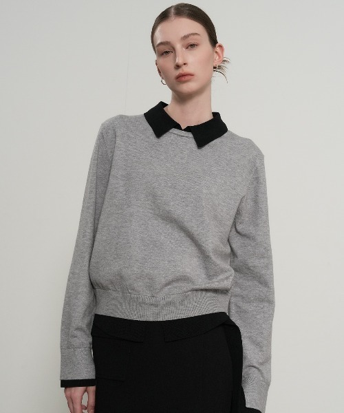 GENERAL IDEA（ジェネラルアイデア）の「【GENERAL IDEA】レイヤード襟付きプルオーバー / relaxed collar layered pullover（ニット/セーター・レディース・ブラック/ナチュラル/グレー・L/M/S）」の3枚目の写真