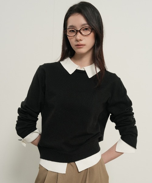GENERAL IDEA（ジェネラルアイデア）の「【GENERAL IDEA】レイヤード襟付きプルオーバー / relaxed collar layered pullover（ニット/セーター・レディース・ブラック/ナチュラル/グレー・L/M/S）」の2枚目の写真