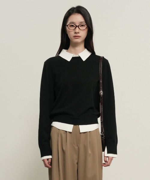 GENERAL IDEA（ジェネラルアイデア）の「【GENERAL IDEA】レイヤード襟付きプルオーバー / relaxed collar layered pullover（ニット/セーター・レディース・ブラック/ナチュラル/グレー・L/M/S）」の6枚目の写真