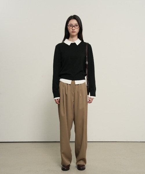 GENERAL IDEA（ジェネラルアイデア）の「【GENERAL IDEA】レイヤード襟付きプルオーバー / relaxed collar layered pullover（ニット/セーター・レディース・ブラック/ナチュラル/グレー・L/M/S）」の7枚目の写真