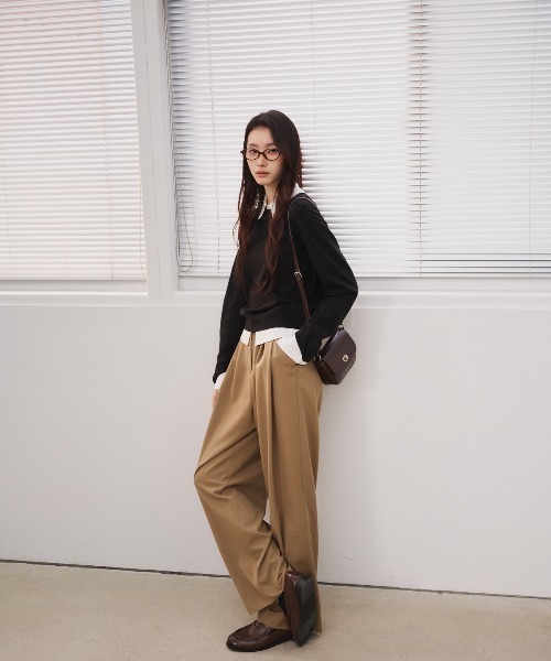 GENERAL IDEA（ジェネラルアイデア）の「【GENERAL IDEA】レイヤード襟付きプルオーバー / relaxed collar layered pullover（ニット/セーター・レディース・ブラック/ナチュラル/グレー・L/M/S）」の9枚目の写真