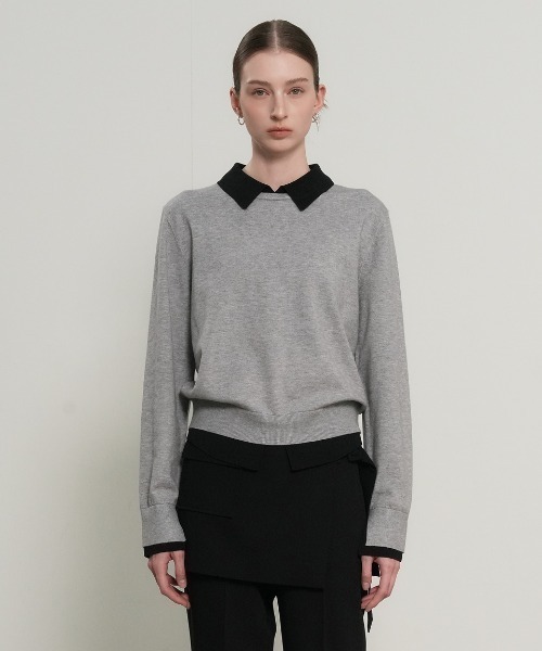 GENERAL IDEA（ジェネラルアイデア）の「【GENERAL IDEA】レイヤード襟付きプルオーバー / relaxed collar layered pullover（ニット/セーター・レディース・ブラック/ナチュラル/グレー・L/M/S）」の12枚目の写真