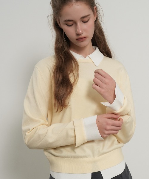 GENERAL IDEA（ジェネラルアイデア）の「【GENERAL IDEA】レイヤード襟付きプルオーバー / relaxed collar layered pullover（ニット/セーター・レディース・ブラック/ナチュラル/グレー・L/M/S）」の18枚目の写真