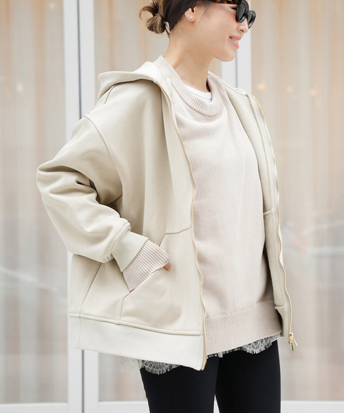 CALUX(キャラクス)の「CALUX フーディー(パーカー・レディース・ベージュ/チャコールグレー・FREE)」の14枚目の写真