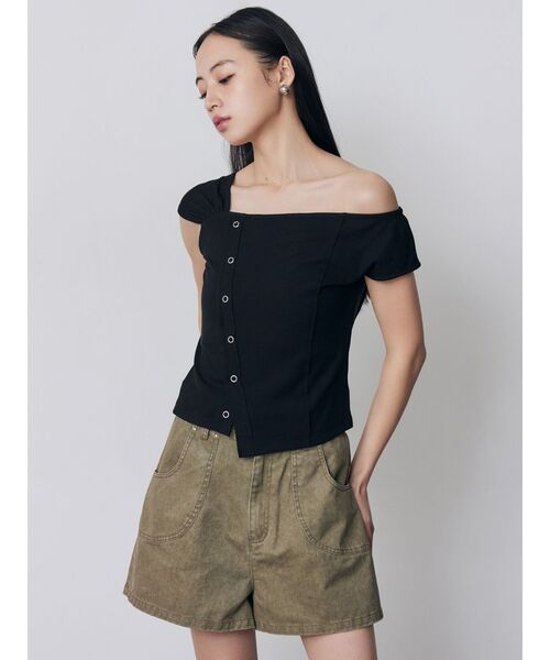 MURUA(ムルーア)の「ワンショルユーズドライクトップス 夏服(Tシャツ/カットソー・レディース・その他/ブラック/ベージュ・FREE)」の17枚目の写真