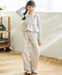 BeBe（ベベ）の「リネン調オックスブラウス+ロングパンツセットアップ(100~160cm)（サロペット/オーバーオール）」