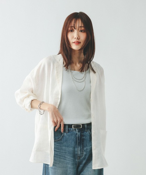 GLOBAL WORK（グローバルワーク）の「フレンチリネンシャツジャケット/599628（シャツ/ブラウス・レディース・ブラック/オフホワイト/ブラウン・MEDIUM/LARGE）」の19枚目の写真