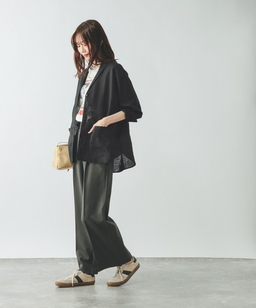 GLOBAL WORK（グローバルワーク）の「フレンチリネンシャツジャケット/599628（シャツ/ブラウス・レディース・ブラック/オフホワイト/ブラウン・MEDIUM/LARGE）」の22枚目の写真