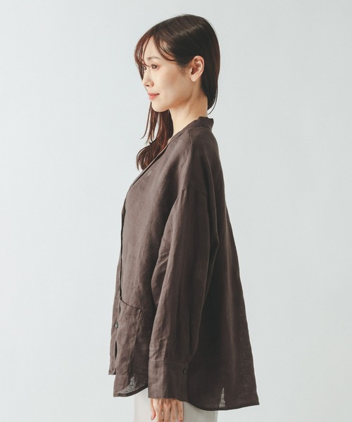 GLOBAL WORK（グローバルワーク）の「フレンチリネンシャツジャケット/599628（シャツ/ブラウス・レディース・ブラック/オフホワイト/ブラウン・MEDIUM/LARGE）」の7枚目の写真