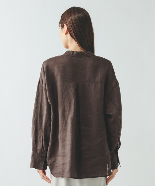 GLOBAL WORK（グローバルワーク）の「フレンチリネンシャツジャケット/599628（シャツ/ブラウス・レディース・ブラック/オフホワイト/ブラウン・MEDIUM/LARGE）」の8枚目の写真