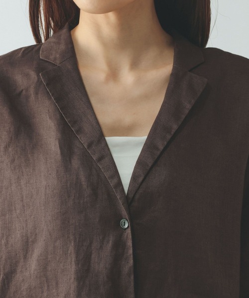 GLOBAL WORK（グローバルワーク）の「フレンチリネンシャツジャケット/599628（シャツ/ブラウス・レディース・ブラック/オフホワイト/ブラウン・MEDIUM/LARGE）」の9枚目の写真