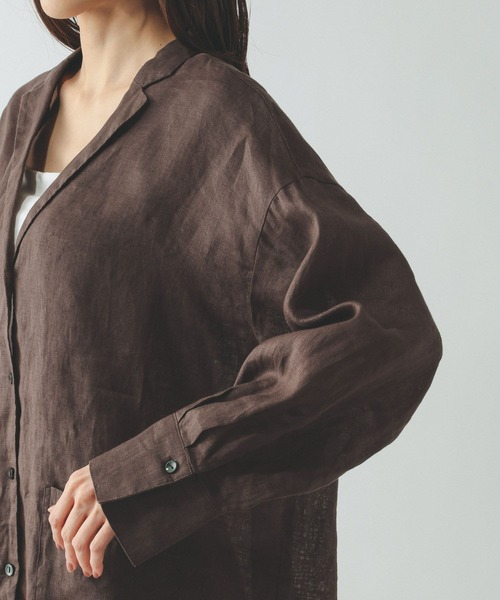 GLOBAL WORK（グローバルワーク）の「フレンチリネンシャツジャケット/599628（シャツ/ブラウス・レディース・ブラック/オフホワイト/ブラウン・MEDIUM/LARGE）」の11枚目の写真