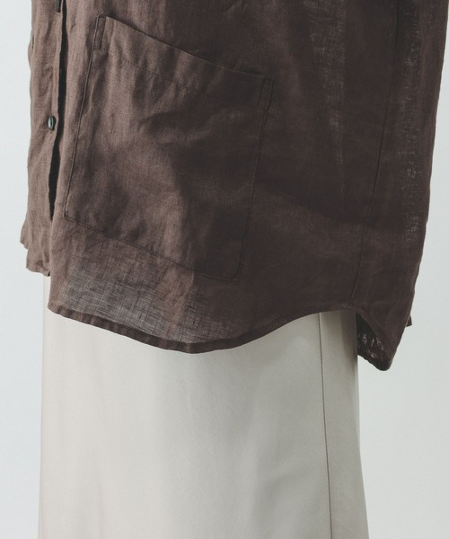 GLOBAL WORK（グローバルワーク）の「フレンチリネンシャツジャケット/599628（シャツ/ブラウス・レディース・ブラック/オフホワイト/ブラウン・MEDIUM/LARGE）」の12枚目の写真
