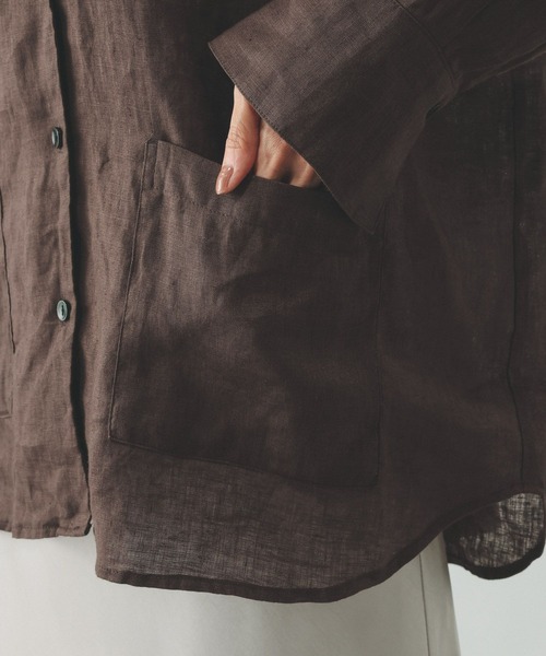 GLOBAL WORK（グローバルワーク）の「フレンチリネンシャツジャケット/599628（シャツ/ブラウス・レディース・ブラック/オフホワイト/ブラウン・MEDIUM/LARGE）」の13枚目の写真