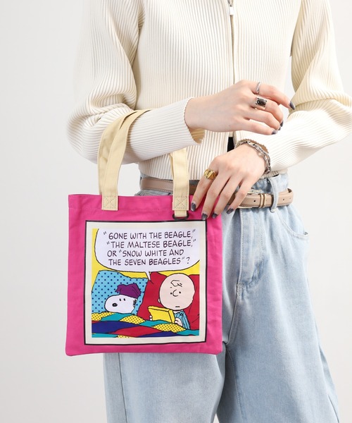 SNOOPY(スヌーピー)の「SNOOPY スヌーピー ミニフラットトートバッグ ビビットカラー(トートバッグ・レディース・ピンク/イエロー・FREE)」の1枚目の写真