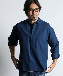 The DUFFER of ST.GEORGE | SHEER DENIM SHORT COLLAR PO SHIRT：ショートカラー シアー デニムシャツ(シャツ/ブラウス)