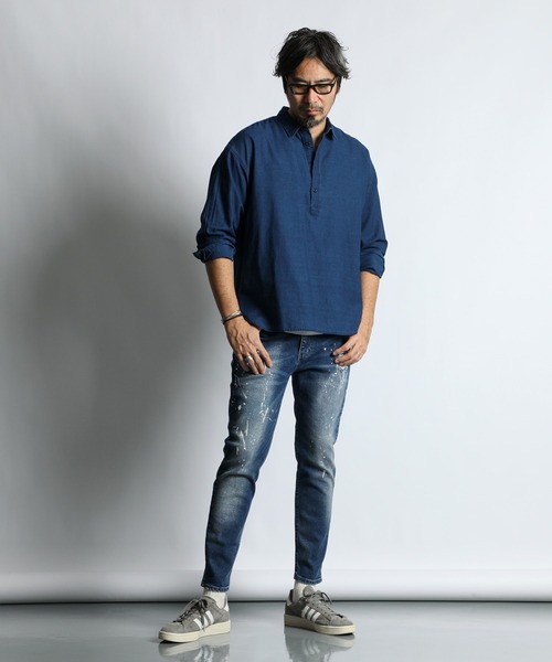 The DUFFER of ST.GEORGE(ザダファーオブセントジョージ)の「SHEER DENIM SHORT COLLAR PO SHIRT:ショートカラー シアー デニムシャツ(シャツ/ブラウス・メンズ・インディゴブルー・MEDIUM/X-LARGE/LARGE/SMALL)」の3枚目の写真