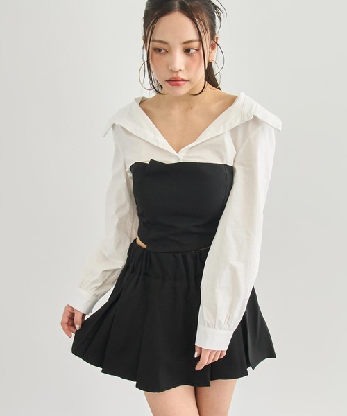 ANAP（アナップ）の「Kギャル ブラウス × ボックスプリーツ セットアップ（シャツ/ブラウス・レディース・ブラック×ホワイト/グレー×ホワイト・F）」の8枚目の写真