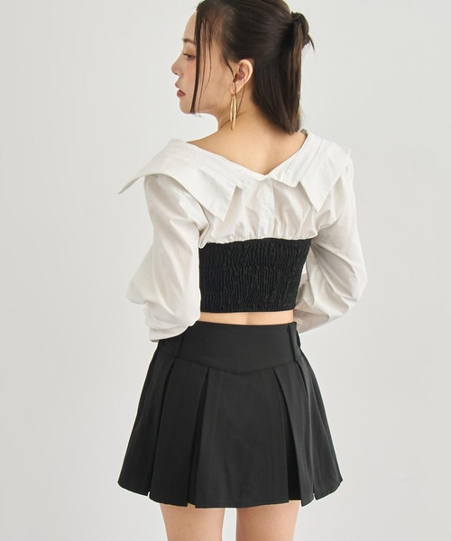 ANAP（アナップ）の「Kギャル ブラウス × ボックスプリーツ セットアップ（シャツ/ブラウス・レディース・ブラック×ホワイト/グレー×ホワイト・F）」の7枚目の写真