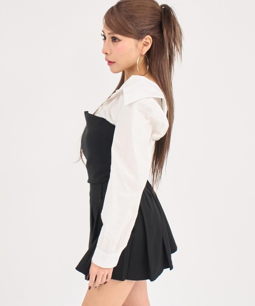 ANAP（アナップ）の「Kギャル ブラウス × ボックスプリーツ セットアップ（シャツ/ブラウス・レディース・ブラック×ホワイト/グレー×ホワイト・F）」の4枚目の写真