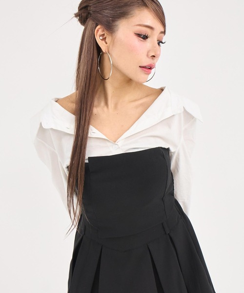 ANAP（アナップ）の「Kギャル ブラウス × ボックスプリーツ セットアップ（シャツ/ブラウス・レディース・ブラック×ホワイト/グレー×ホワイト・F）」の3枚目の写真